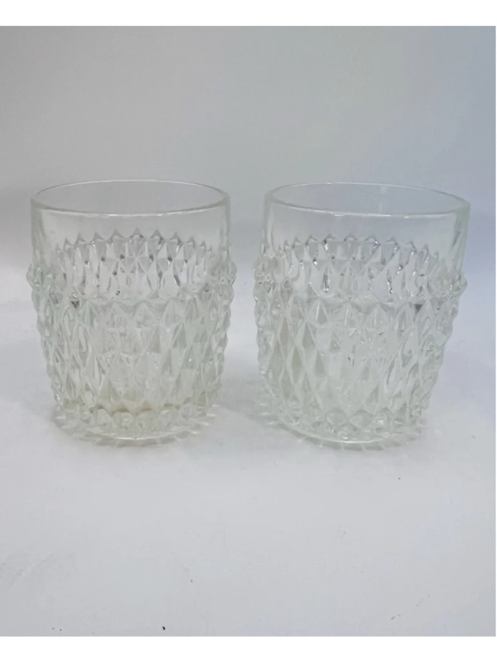 Set of (2) Vintage Indiana Glass Clear Diamond Point Old Fashioned Tumblers 3.5”